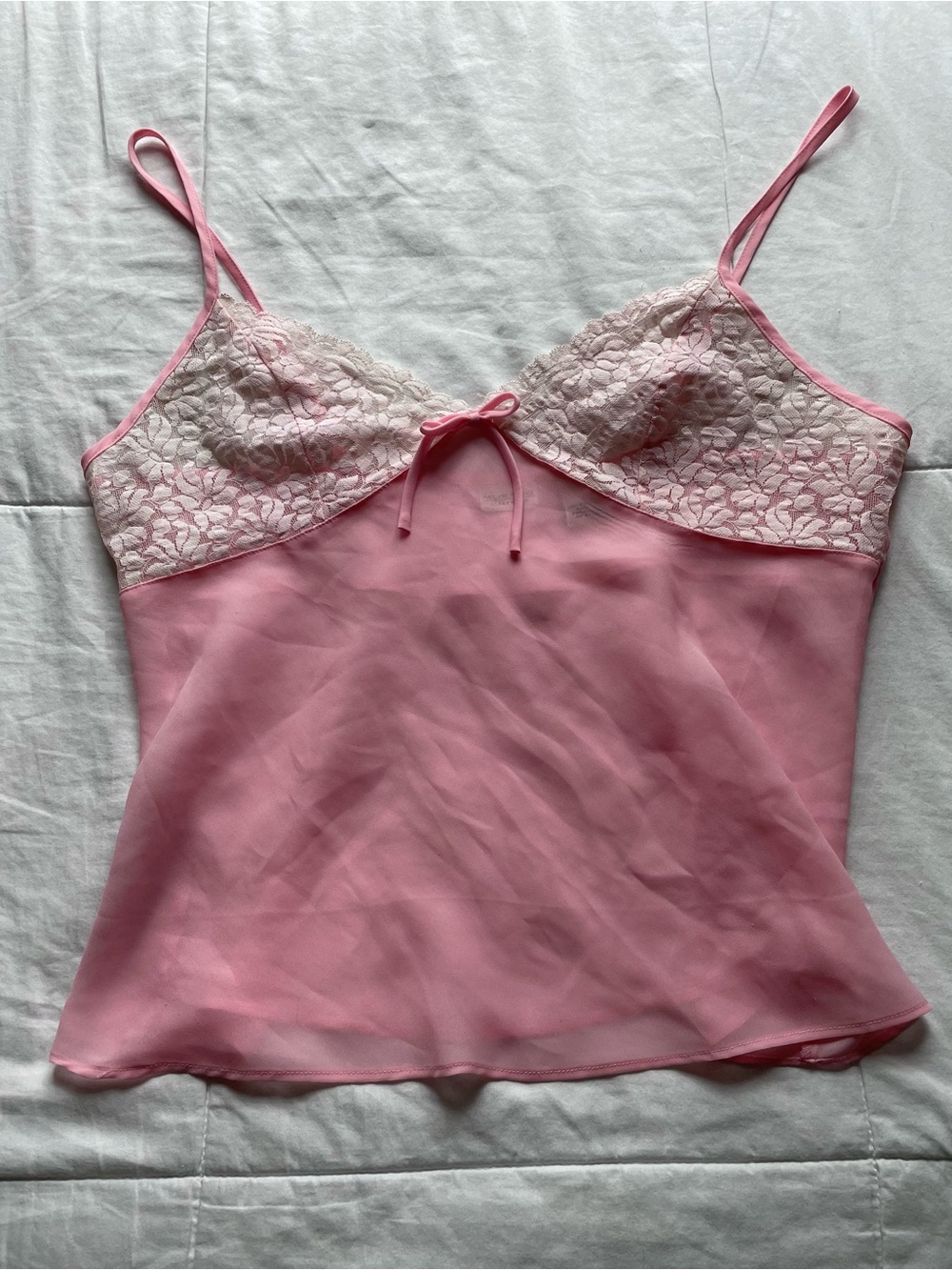 Vintage Baby Pink Lace Top Sheer Babydoll Cami Tank Top Large Coquette Romantic